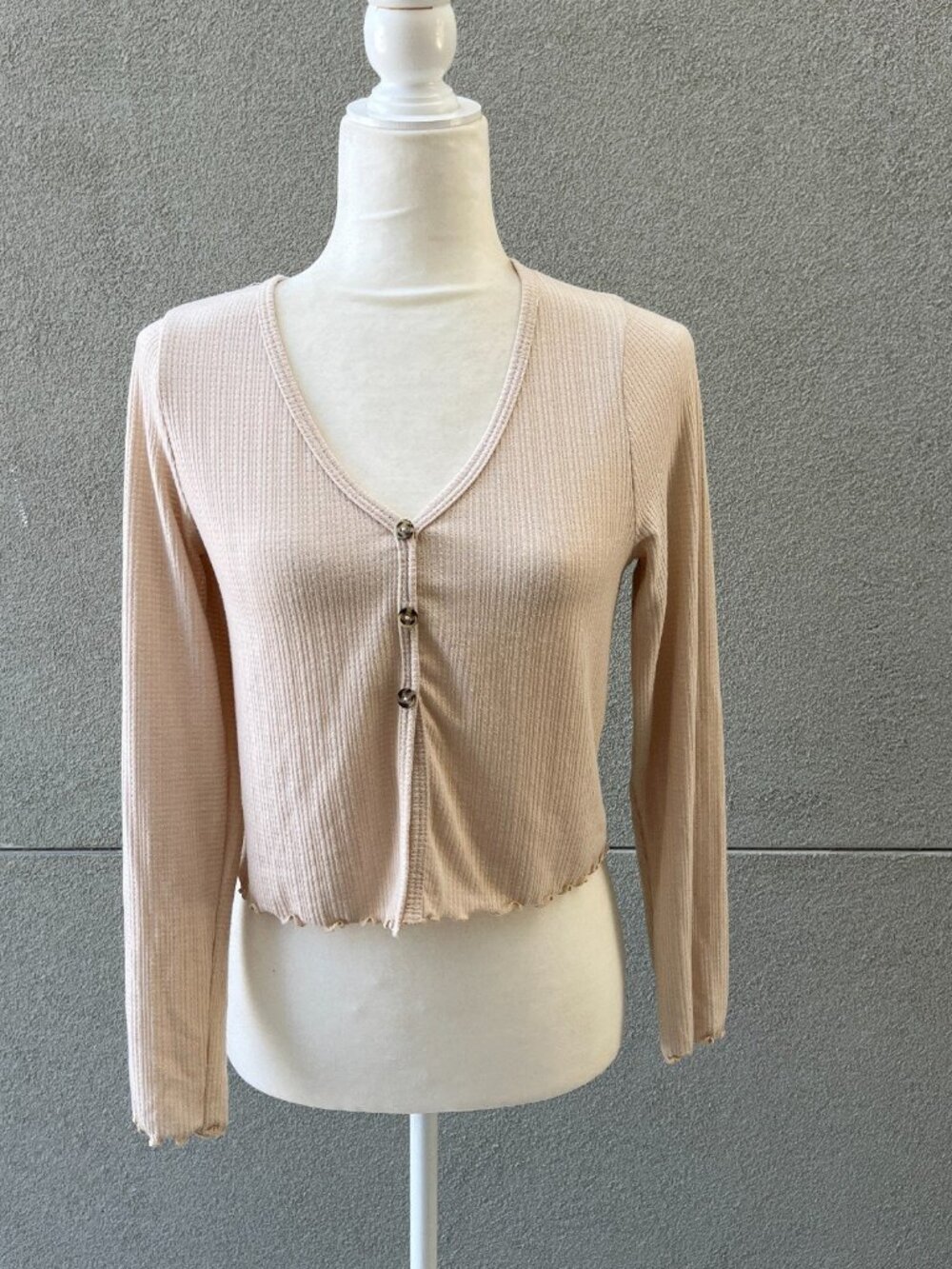 GAZE Beige Women's Knit V-Neck Cropped Split Sexy Sweater Top S